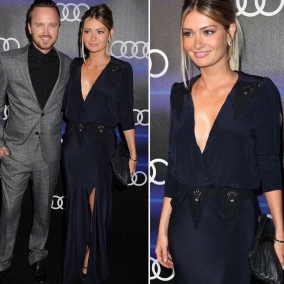 Stone Cold Fox Silk Navy Blue Custom Alabama Gown Maxi Dress Size M/L Black - Picture 9 of 9